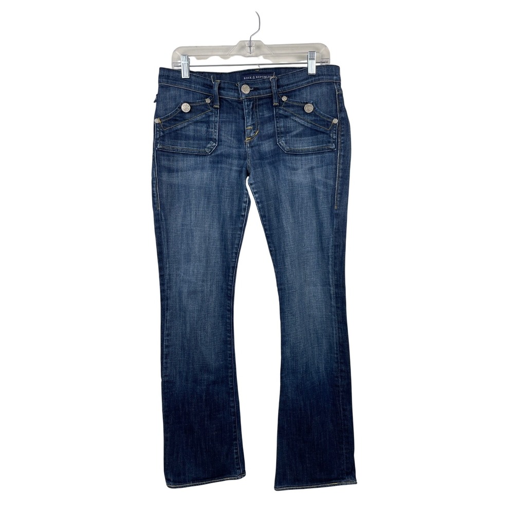 Rock & Republic Womens Bootcut Flap Pocket‎ Jeans Dark Wash Stretch Size 29
